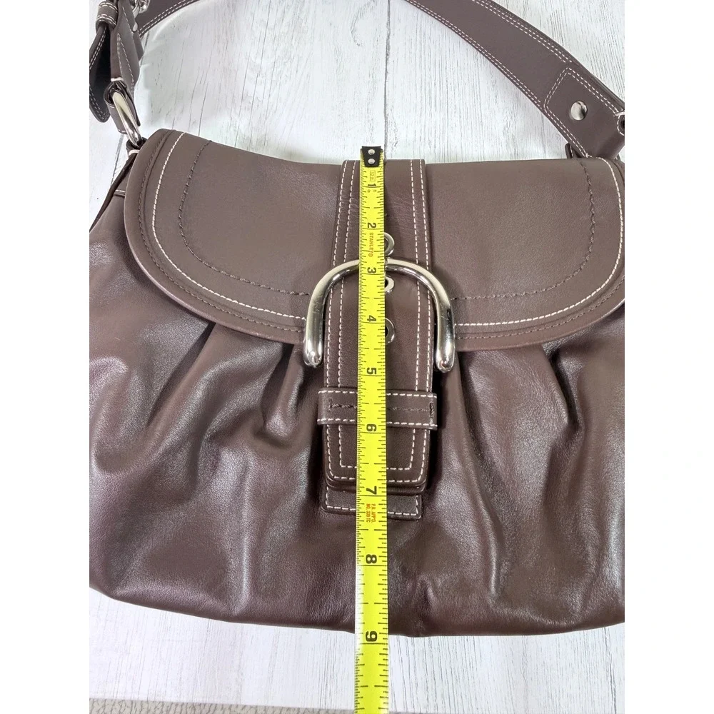 Coach Soho Y2K Rich Brown Buckle Flap Pleated Leather Shoulder Bag Purse F15204